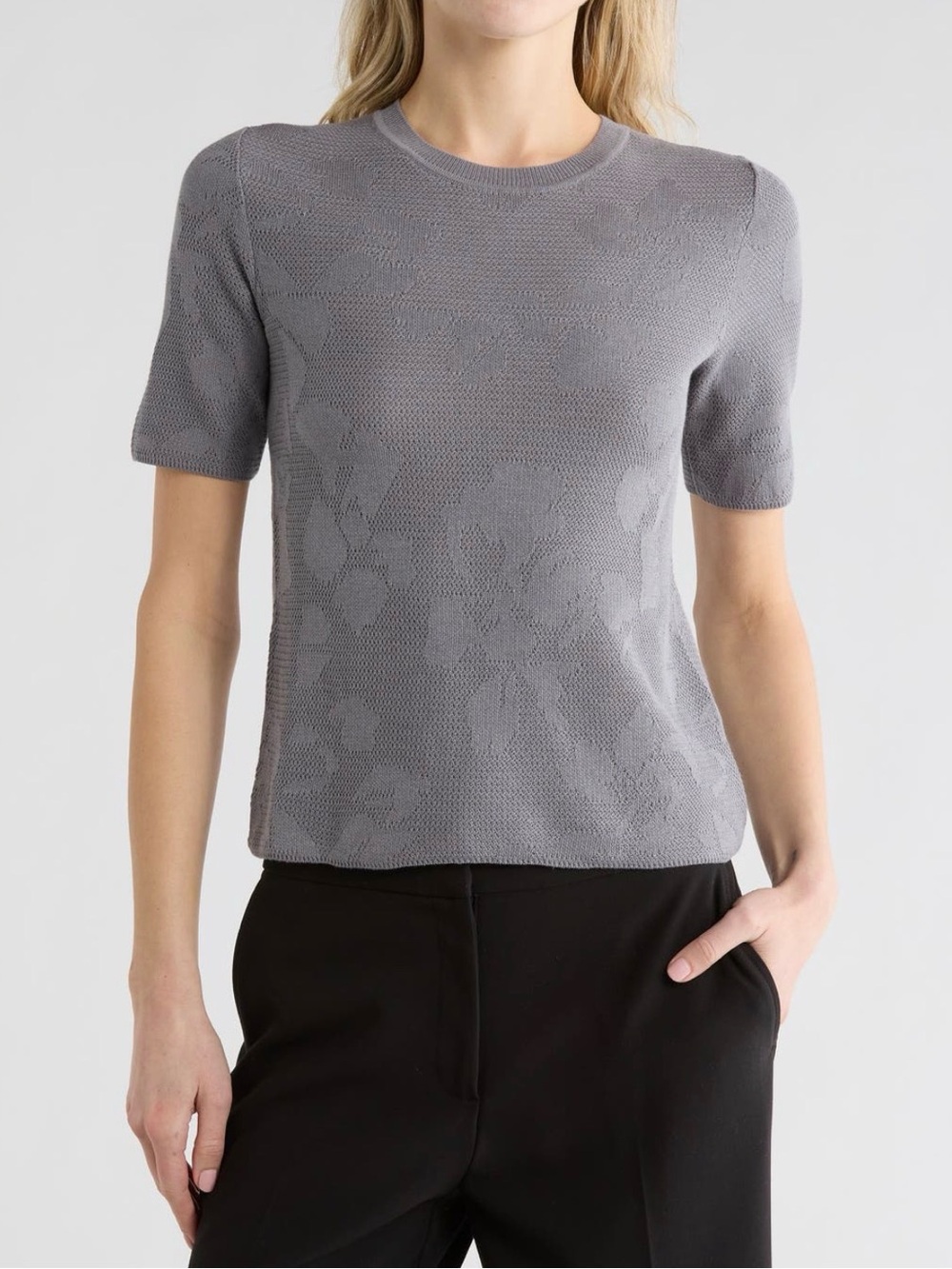 rag & bone Gray Woven Floral Short-Sleeve Knit Top
